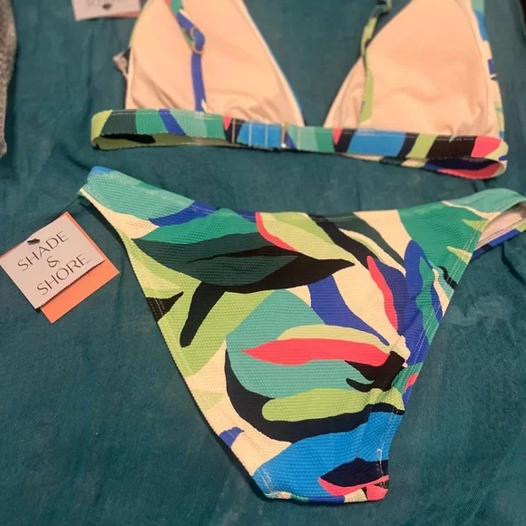 Floral Blue and Green Women's Bikini Set - Picture 6 of 7